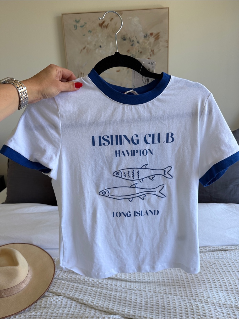 White & Blue 'Fishing Club' Short Sleeve Tee